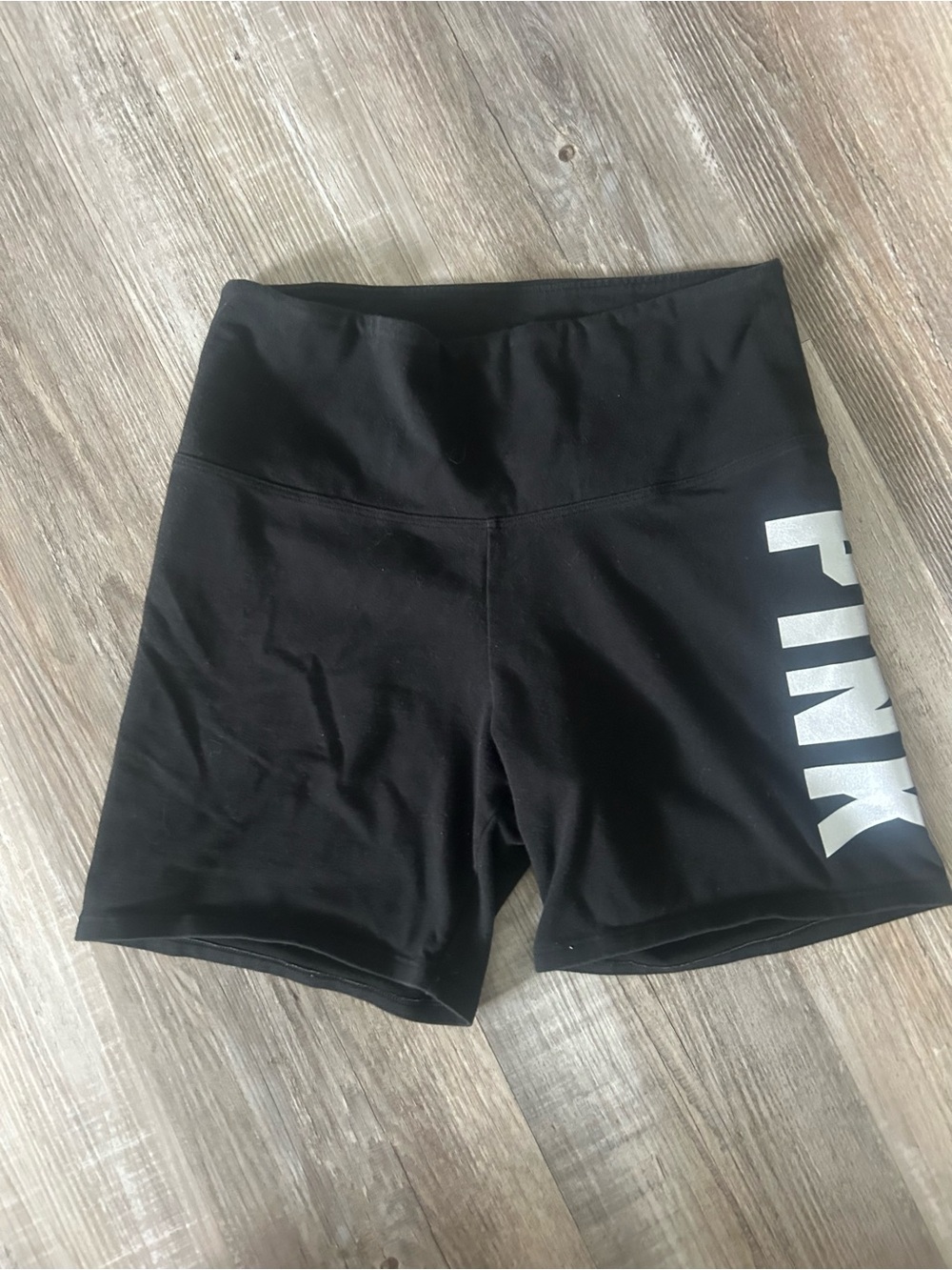 PINK Victoria's Secret Black Bike Shorts with Silver Logo